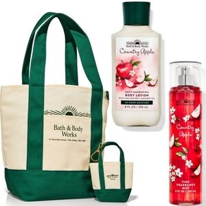 Bath Body Works Country Apple Lotion, Mist Tote Bag & Keychain Gift Set NEW Rare